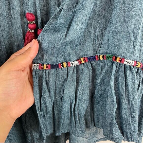 Zara Woman Boho Tiered Open Front Tassle Top Size Medium - Picture 3 of 7